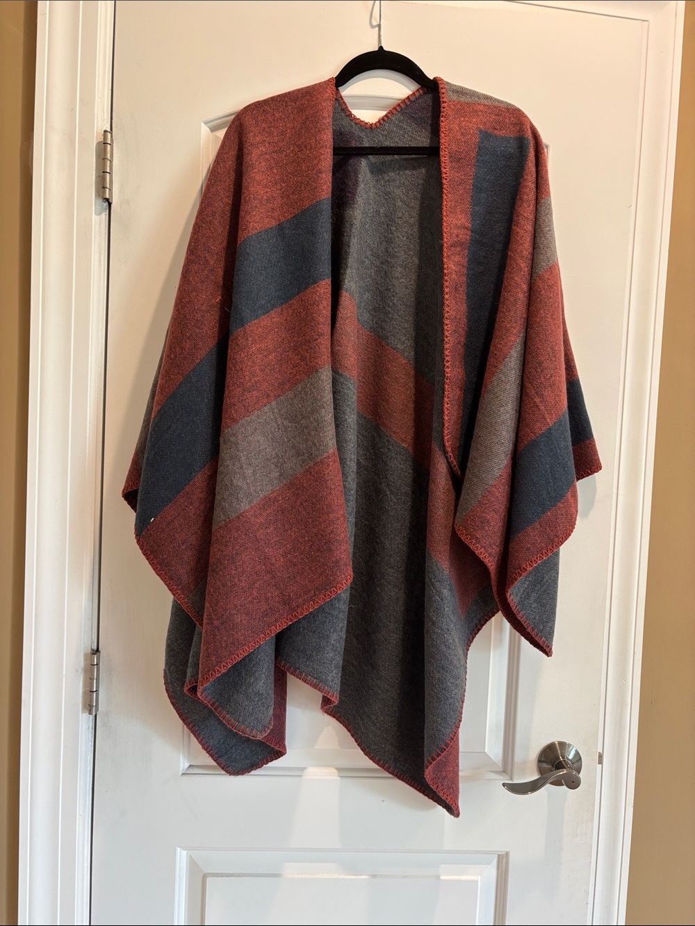 BB Dakota Rust and Slate Knit Poncho Open Wrap Shrug Scarf One Size